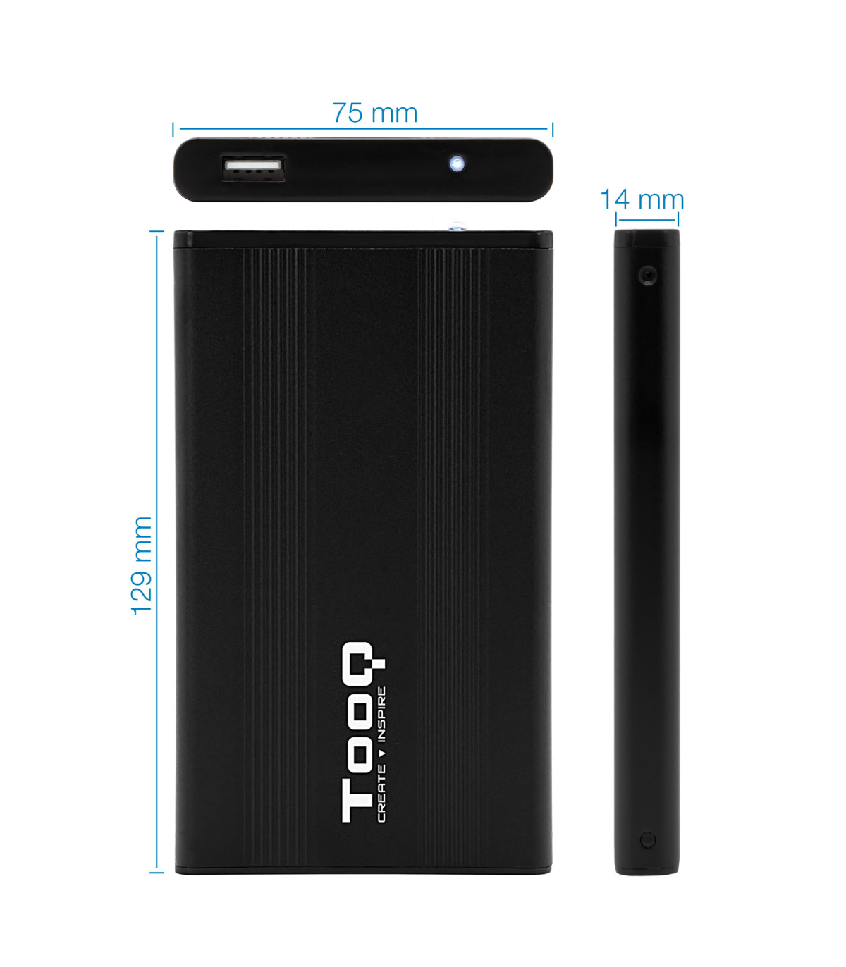 Caja externa tooq tqe - 2510b hdd - ssd 2.5 pulgadas 9.5mm sata usb 2.0 negra
