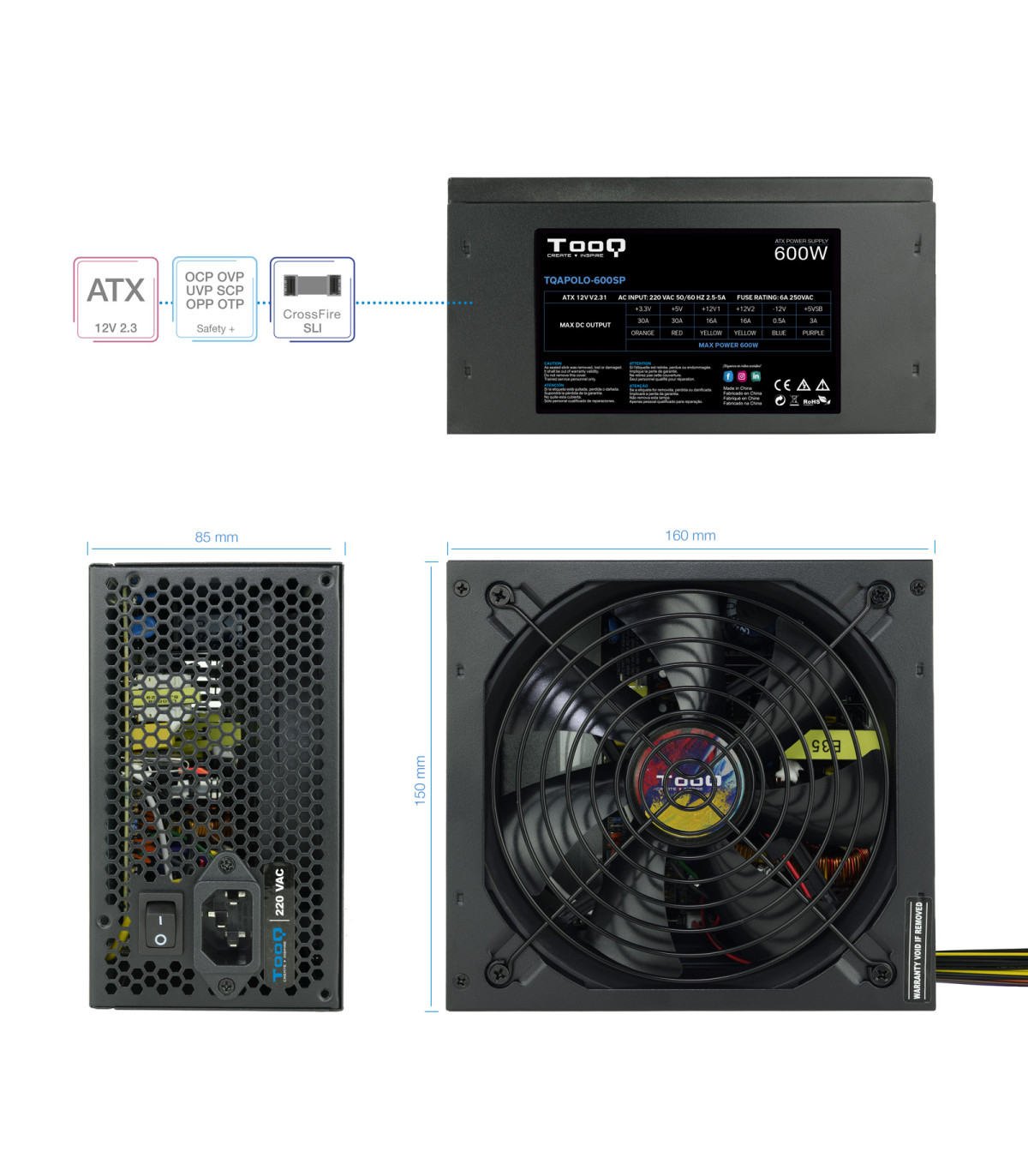 Fuente de alimentacion tooq tqapolo - 600sp atx 600w