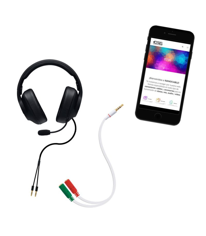 Cable audio 1 x 3.5mm a 2 x jack 3.5mm nanocable -  macho - hembra -  20cm