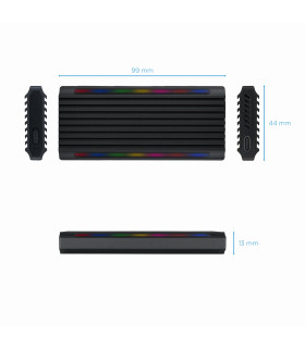 Caja externa tooq tqe - 2222b shinobi para ssd m.2 usb tipo c rgb negro