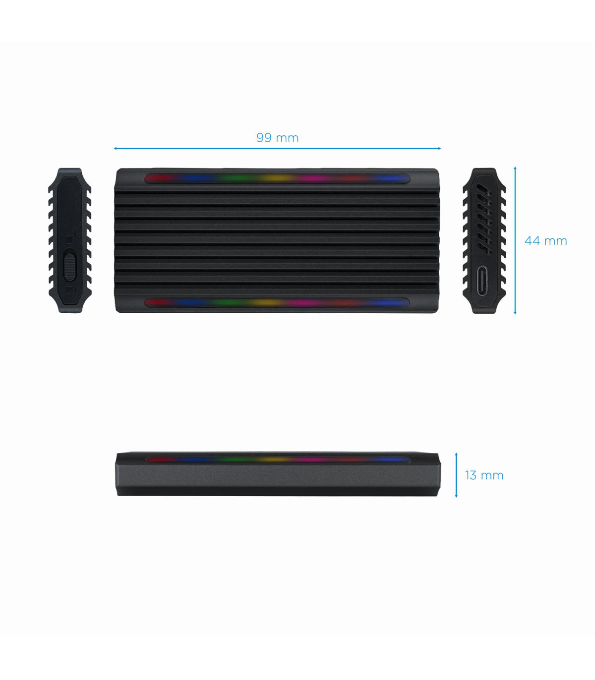 Caja externa tooq tqe - 2222b shinobi para ssd m.2 usb tipo c rgb negro