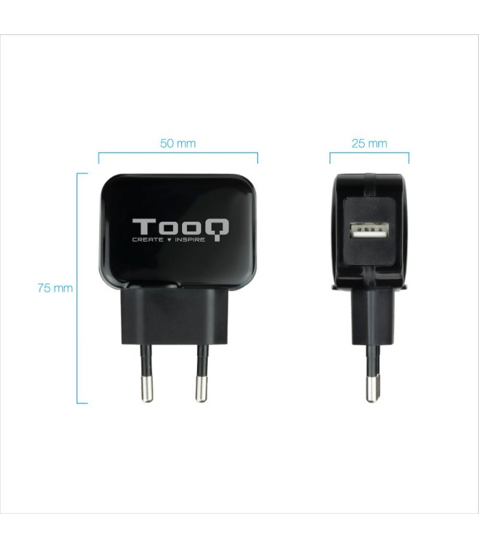 Cargador de pared tooq usb -  12w -  negro