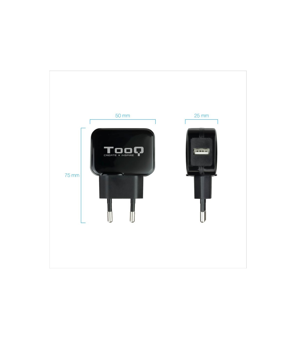 Cargador de pared tooq usb -  12w -  negro