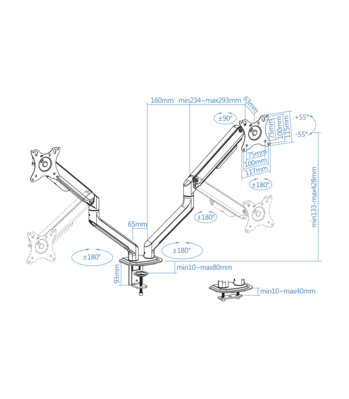 Soporte de mesa tv tooq 17 - 32 pulgadas 2 pantallas gris