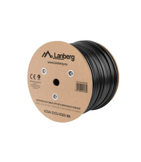 Bobina para exterior lanberg cat.6 utp rj45 solido cobre fluke tested awg23 305m negro