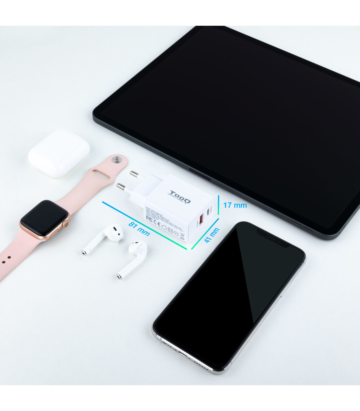 Cargador de pared usb tooq tqwc - 2sc04wt usb tipo a + usb tipo c blanco