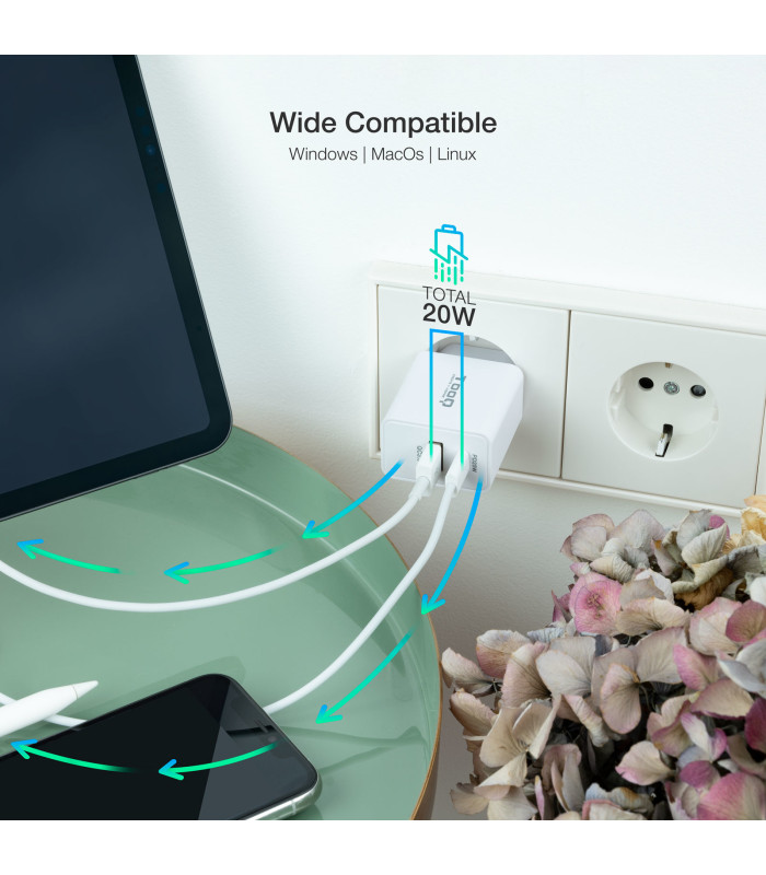 Cargador de pared usb tooq tqwc - 2sc04wt usb tipo a + usb tipo c blanco