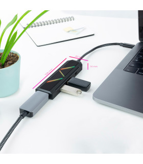 Hub nanocable 4 en 1 usb tipo c - usb - hdmi - 15cm - macho - hembra