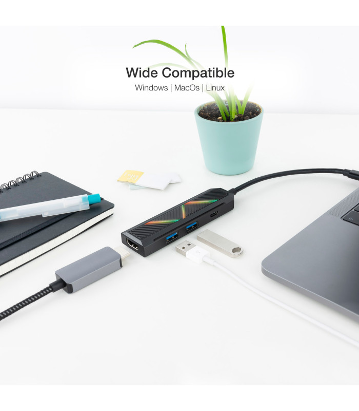 Hub nanocable 4 en 1  usb tipo c -  usb -  hdmi -  15cm -  macho - hembra