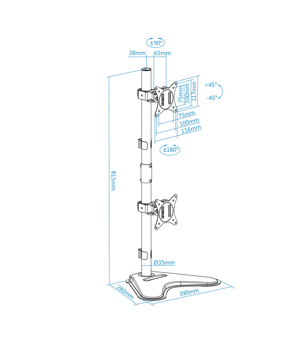 Soporte monitor de mesa vertical tooq db1703tnv - b 2 pantallas 17 pulgadas - 32 pulgadas carga maxima 9kg