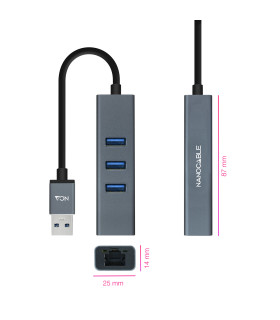 Hub nanocable 4 en 1 usb 3.0 - rj45 - macho - hembra