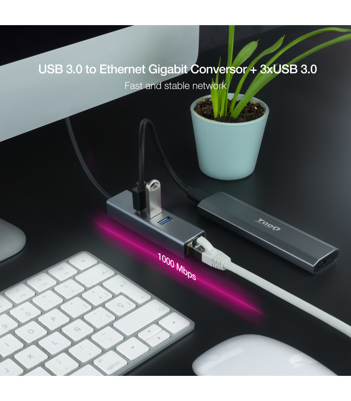 Hub nanocable 4 en 1 usb 3.0 -  rj45 -  macho - hembra