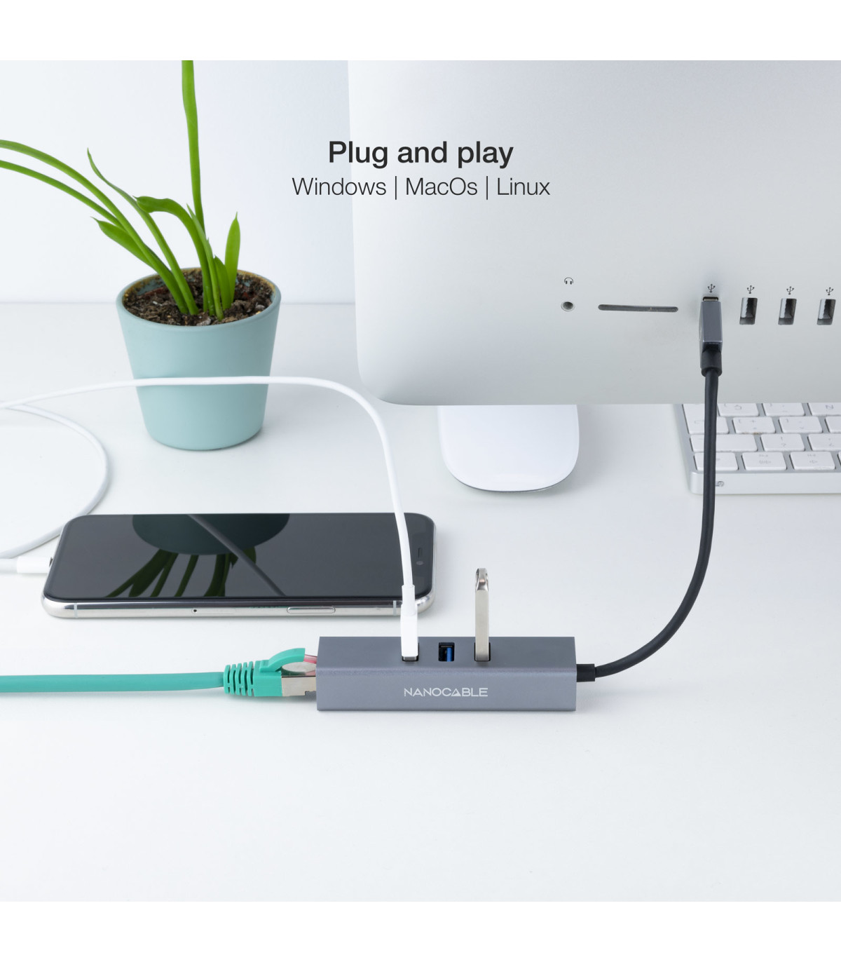 Hub nanocable 4 en 1 usb 3.0 -  rj45 -  macho - hembra