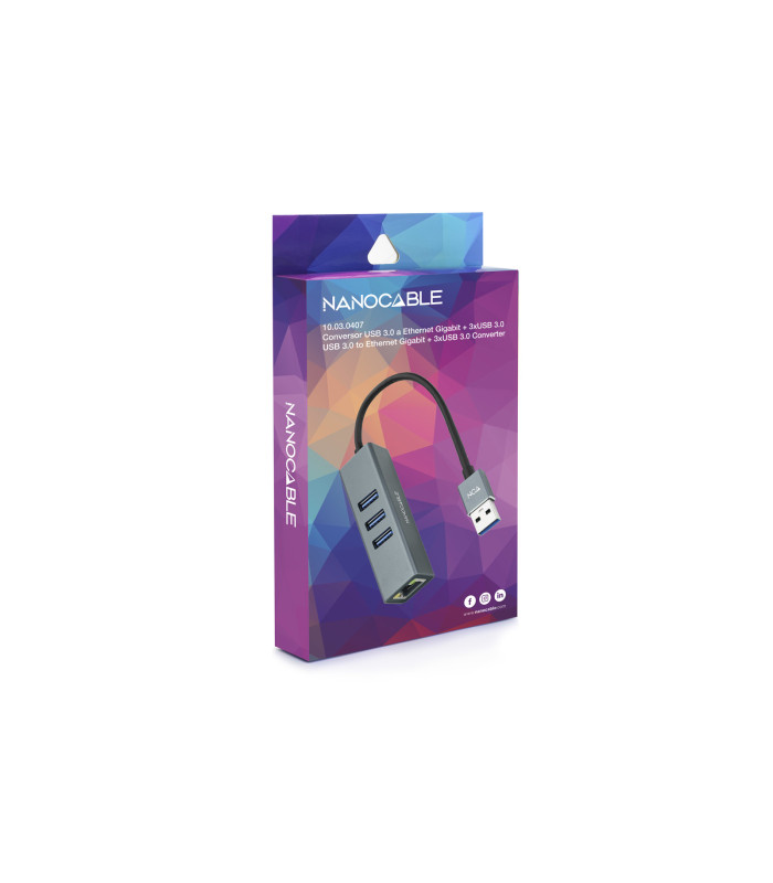 Hub nanocable 4 en 1 usb 3.0 -  rj45 -  macho - hembra