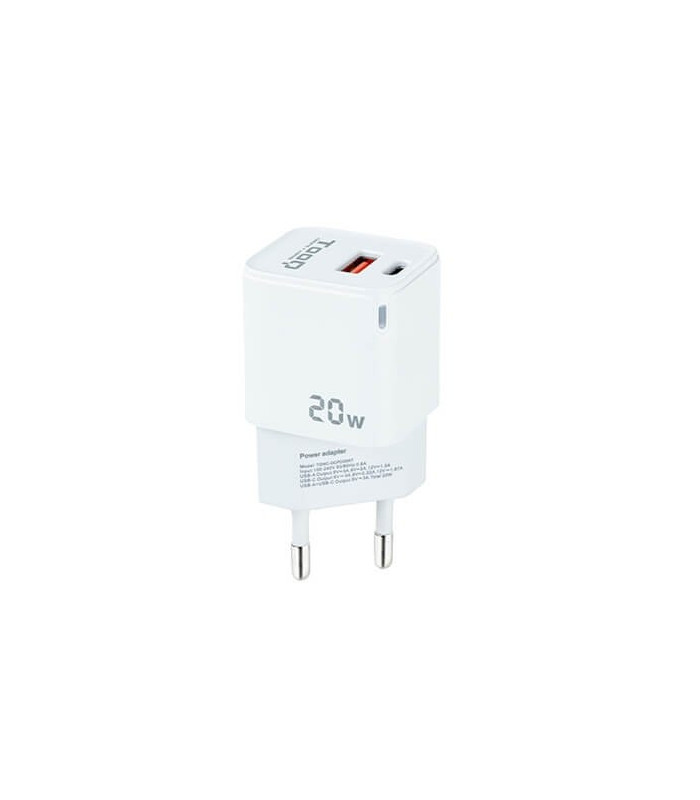 Cargador de pared tooq doble usb - c + usb a blanco 20w