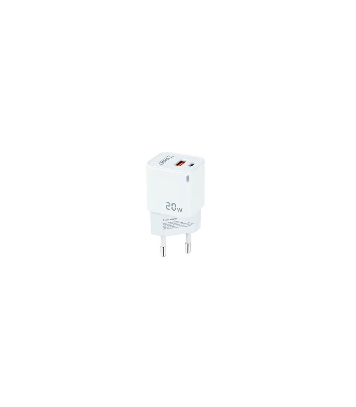 Cargador de pared tooq doble usb - c + usb a blanco 20w