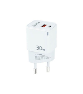 Cargador de pared tooq doble usb - c + usb a blanco 30w