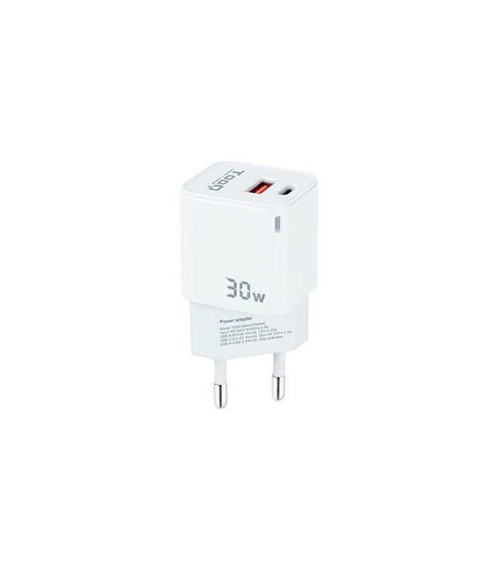 Cargador de pared tooq doble usb - c + usb a blanco 30w