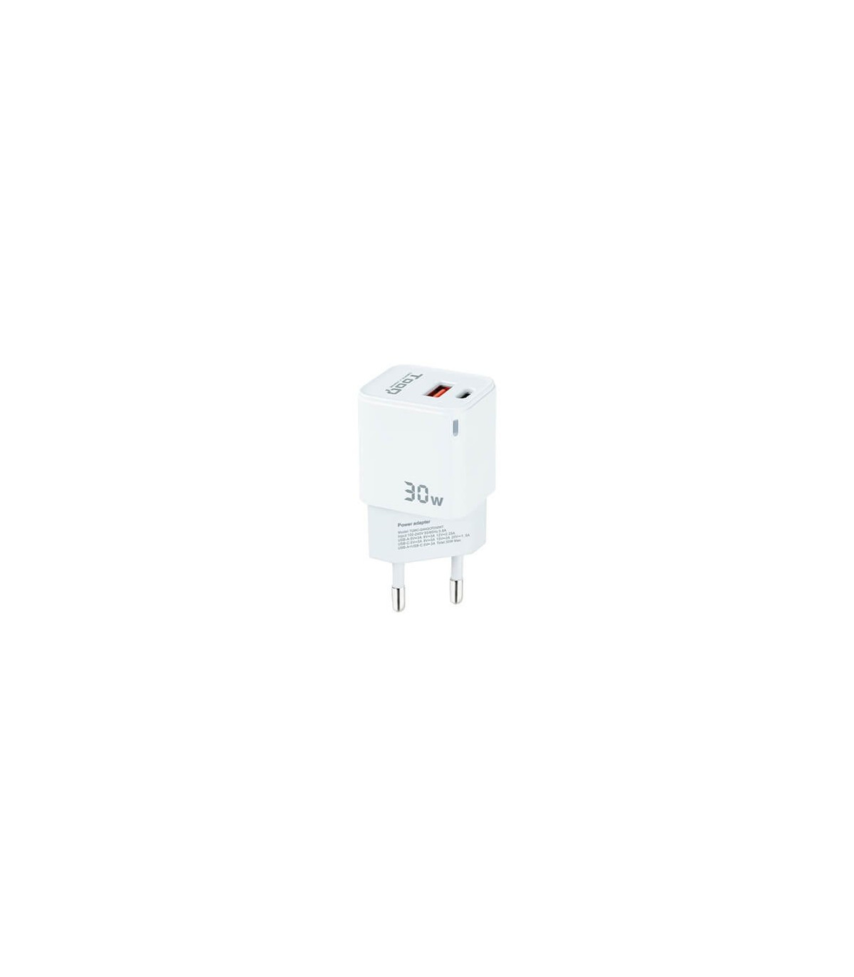 Cargador de pared tooq doble usb - c + usb a blanco 30w