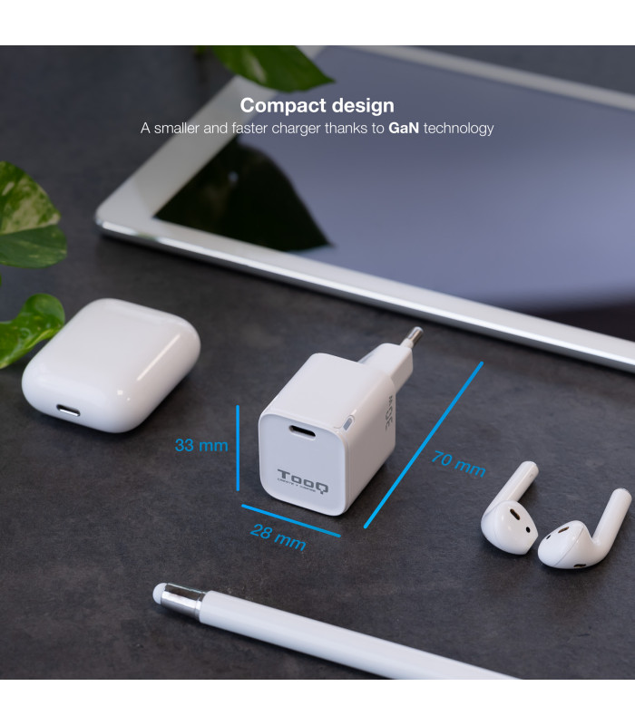Cargador de pared tooq usb - c blanco 30w