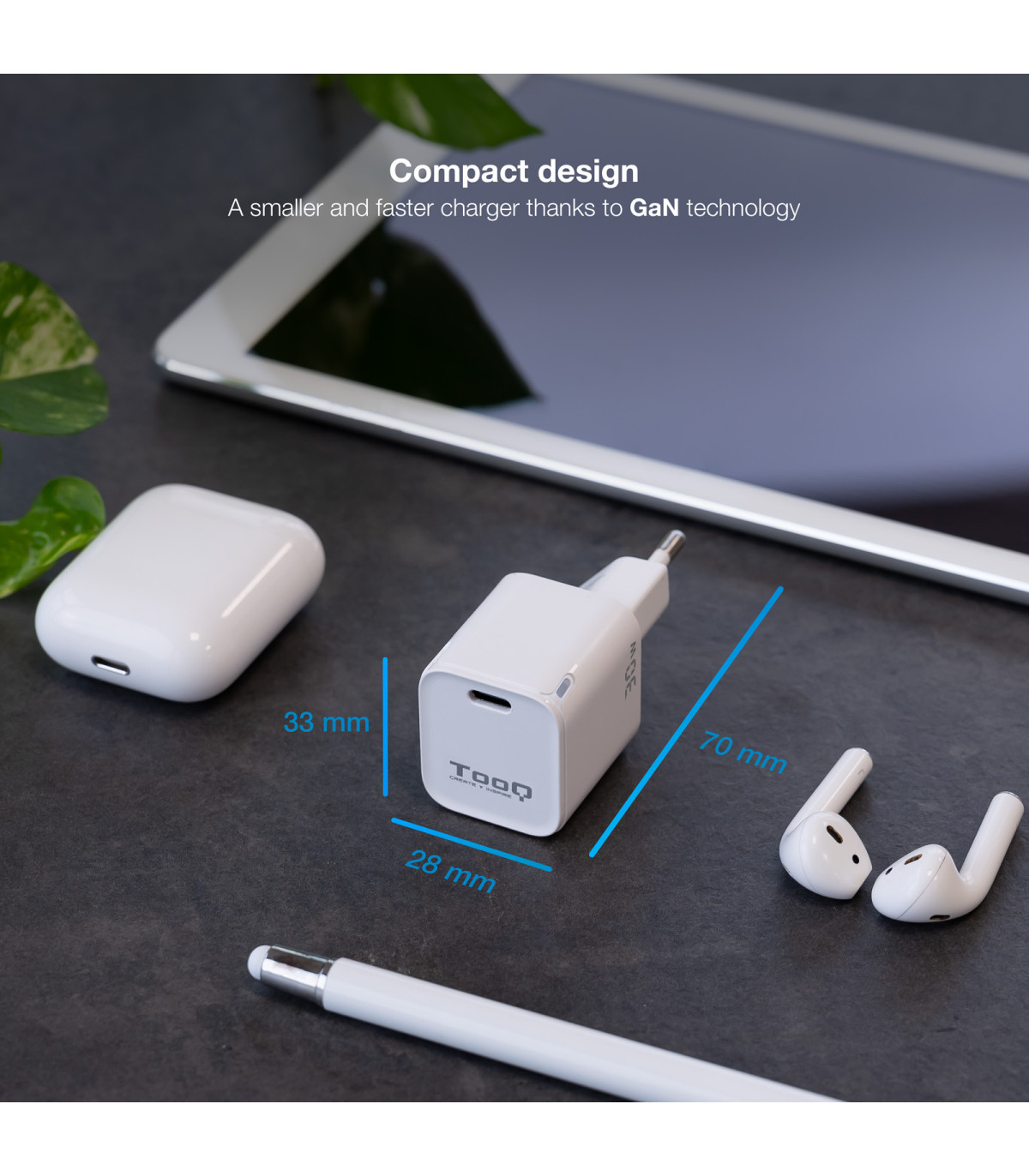 Cargador de pared tooq usb - c blanco 30w