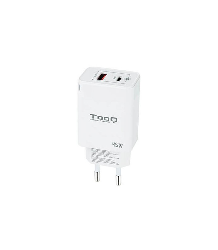 Cargador de pared tooq doble usb - c + usb a blanco 45w