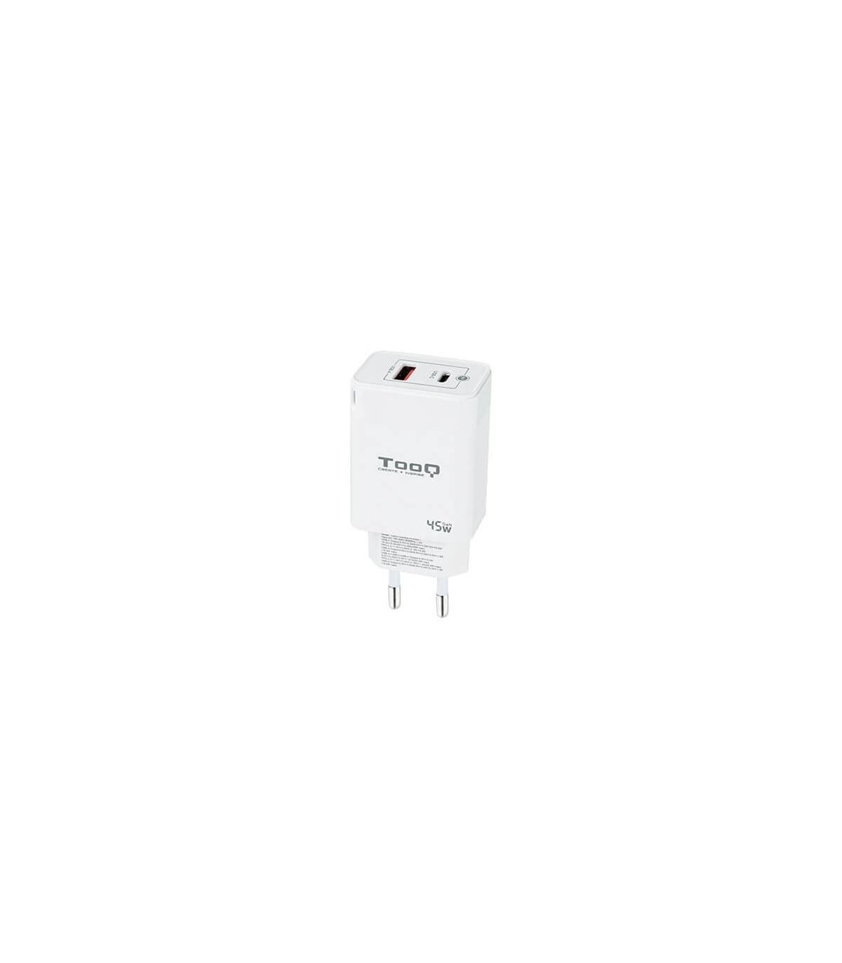 Cargador de pared tooq doble usb - c + usb a blanco 45w