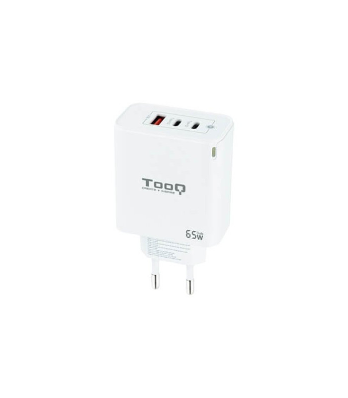 Cargador de pared tooq triple 2xusb - c + usb a blanco 65w