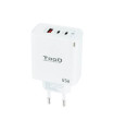 Cargador de pared tooq triple 2xusb - c + usb a blanco 65w