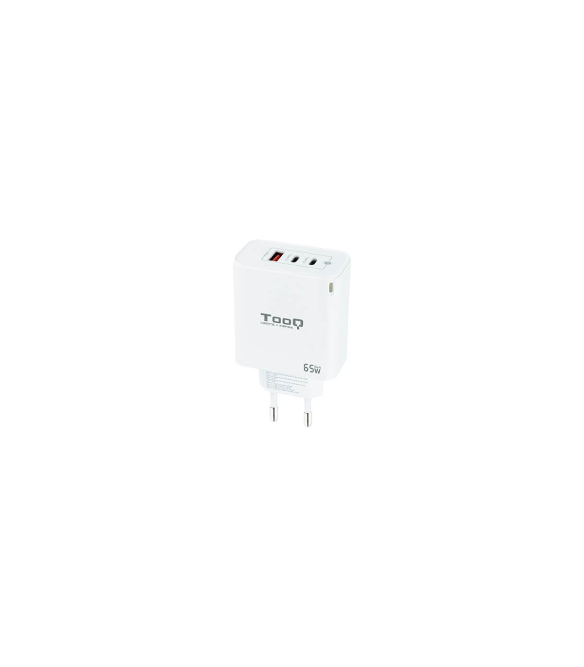 Cargador de pared tooq triple 2xusb - c + usb a blanco 65w