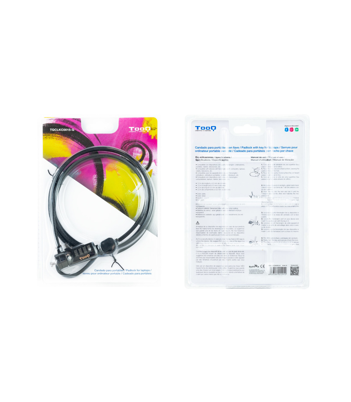 Cable tooq seguridad combinacion para portatiles 1.5m