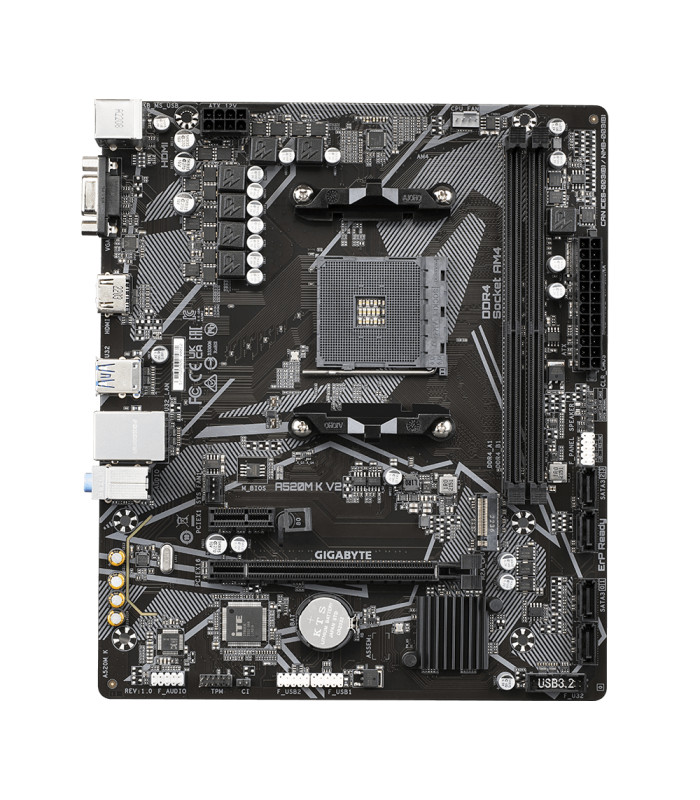 Placa base gigabyte a520m k v2 am4 m - atx -  2 x ddr4 -  4 x usb 3.2 -  2 x usb 2.0 -  1 x hdmi -  1 x d - sub -  1 x ps - 2