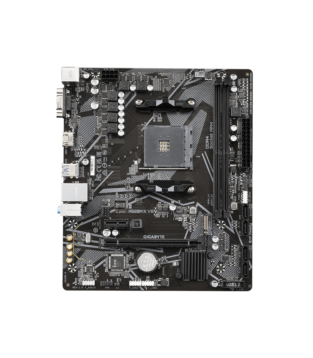 Placa base gigabyte a520m k v2 am4 m - atx -  2 x ddr4 -  4 x usb 3.2 -  2 x usb 2.0 -  1 x hdmi -  1 x d - sub -  1 x ps - 2