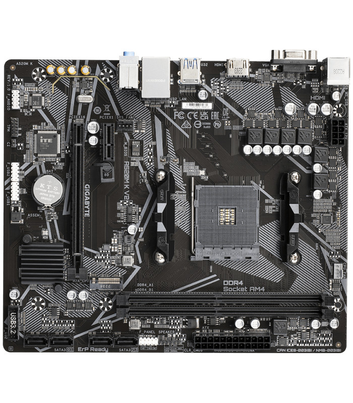 Placa base gigabyte a520m k v2 am4 m - atx -  2 x ddr4 -  4 x usb 3.2 -  2 x usb 2.0 -  1 x hdmi -  1 x d - sub -  1 x ps - 2