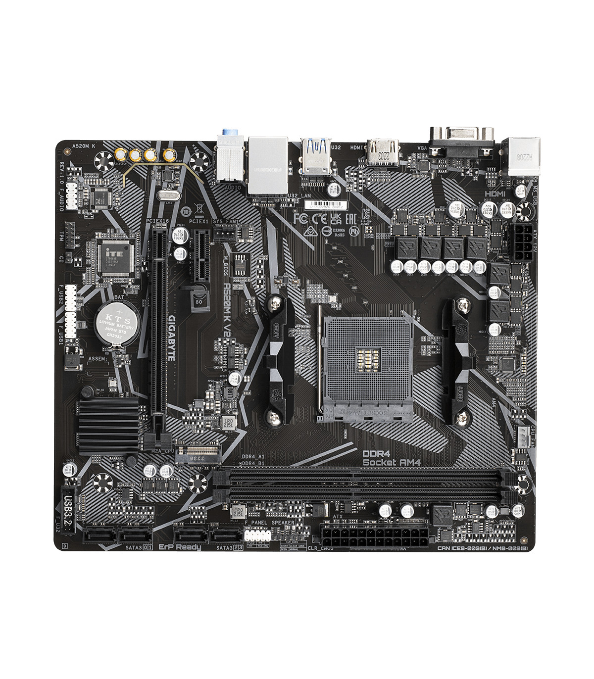 Placa base gigabyte a520m k v2 am4 m - atx -  2 x ddr4 -  4 x usb 3.2 -  2 x usb 2.0 -  1 x hdmi -  1 x d - sub -  1 x ps - 2