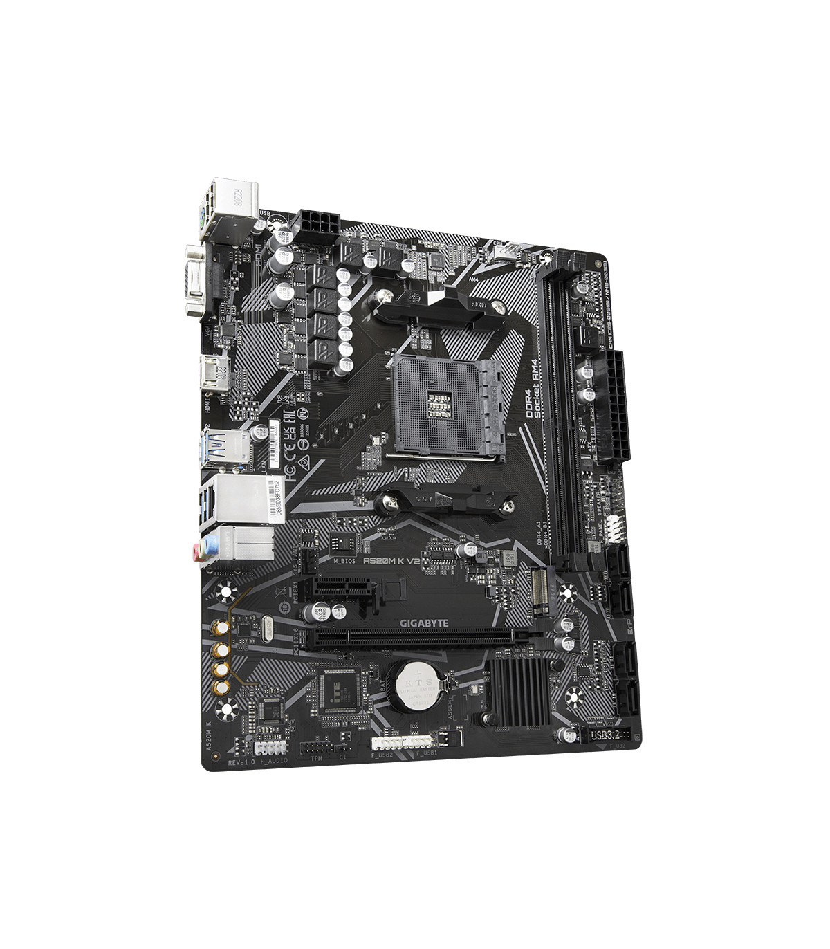 Placa base gigabyte a520m k v2 am4 m - atx -  2 x ddr4 -  4 x usb 3.2 -  2 x usb 2.0 -  1 x hdmi -  1 x d - sub -  1 x ps - 2