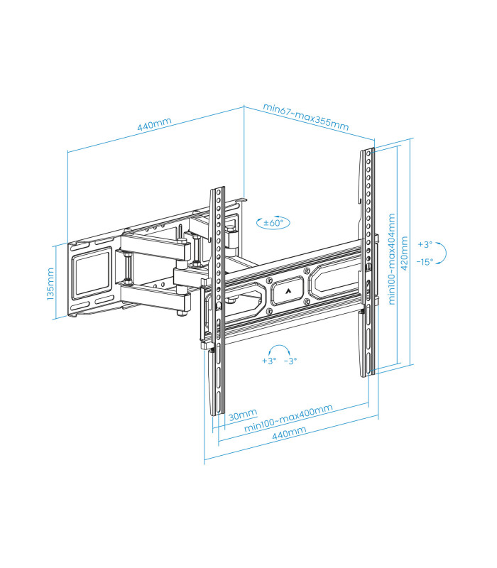Soporte de pared tooq para pantallas 32 pulgadas -  70 pulgadas inclinable