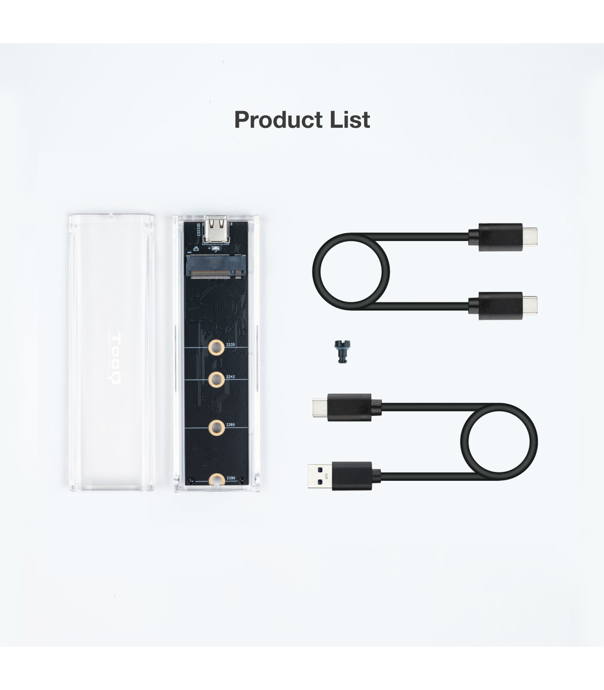 Caja externa tooq ssd m.2 ngff - nvme transparente rgb