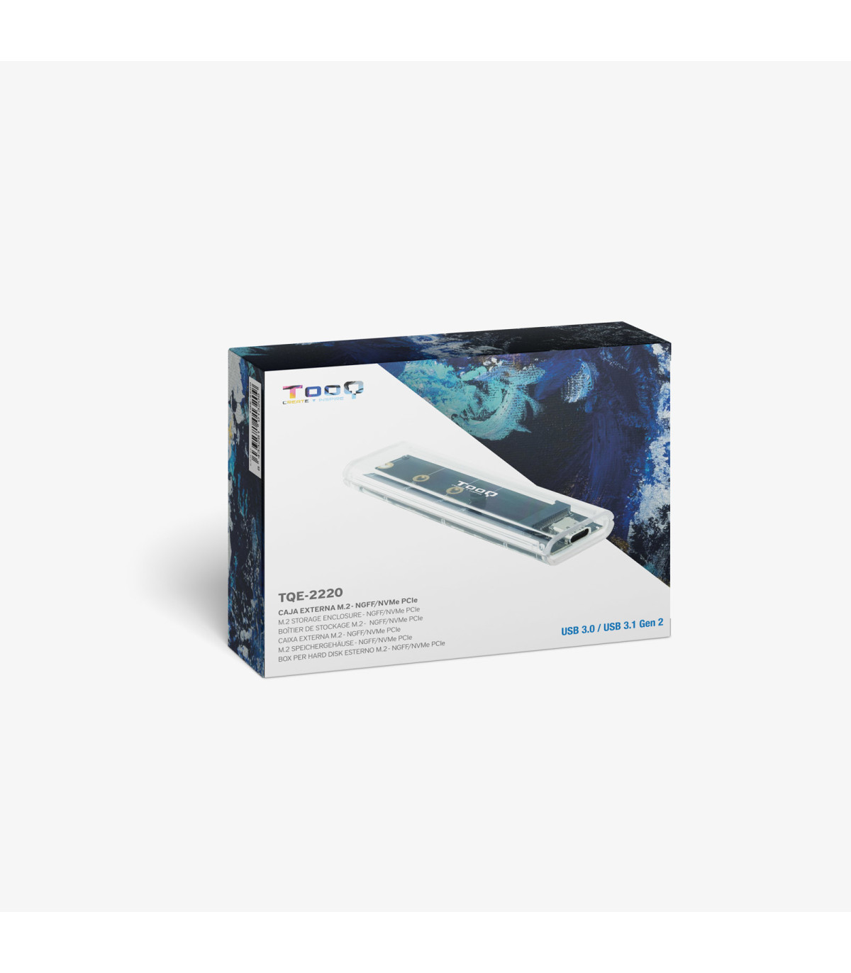 Caja externa tooq ssd m.2 ngff - nvme transparente rgb
