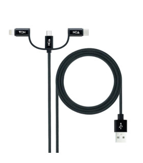 Cable usb tipo a a micro usb - usb tipo c - lightning nanocable 1m -  macho - macho -  negro