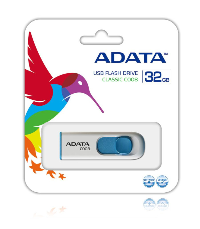 Memoria usb 2.0 adata c008 32gb blanco - azul
