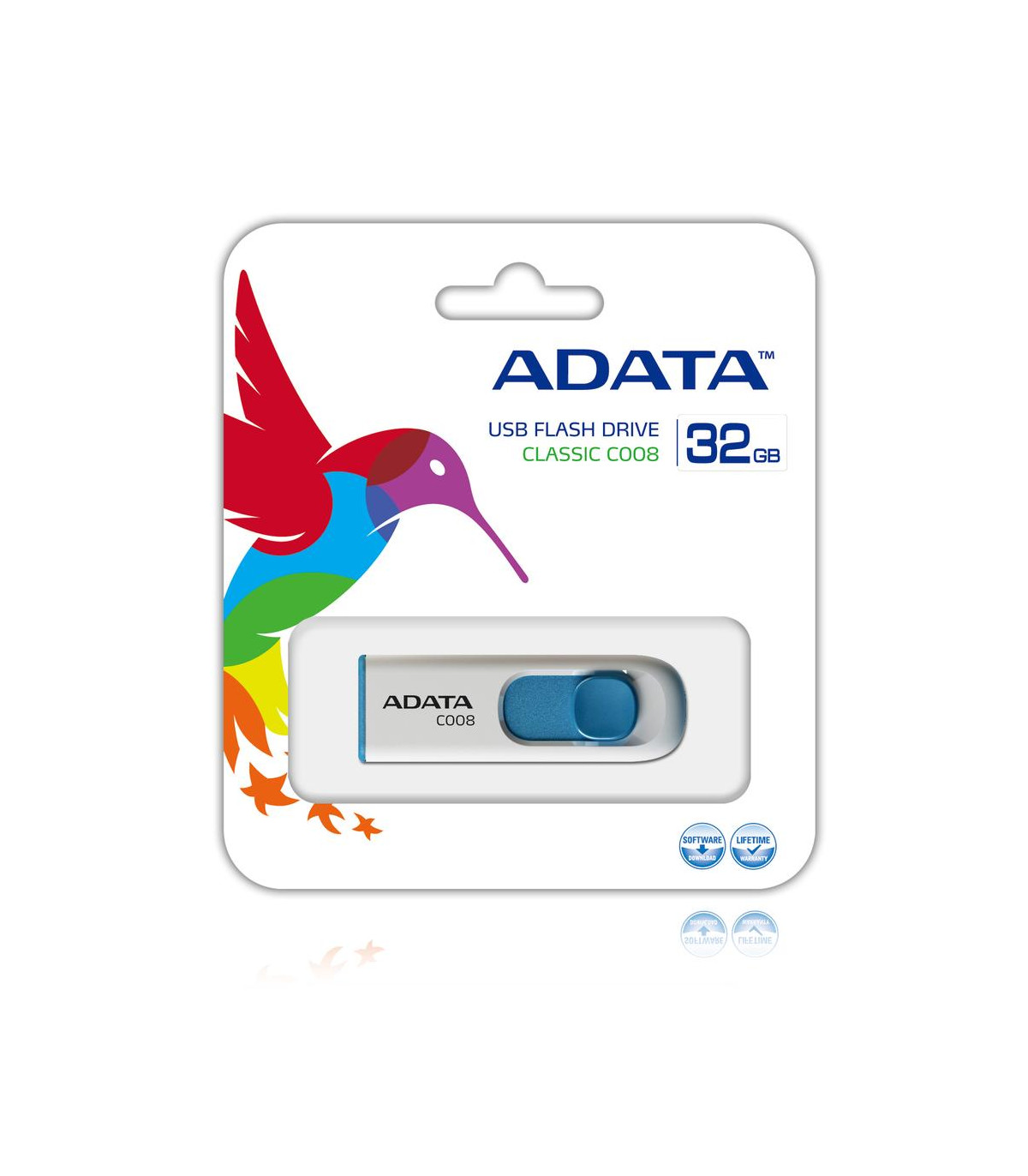 Memoria usb 2.0 adata c008 32gb blanco - azul