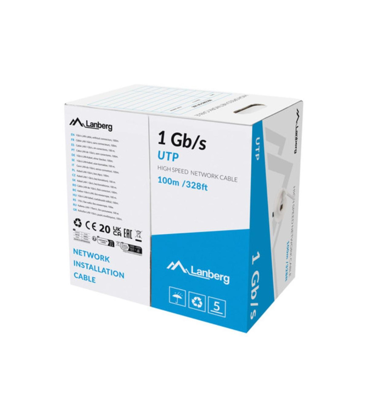 Bobina 1gb - s lanberg u - utp rj45 solido cca awg23 100m gris