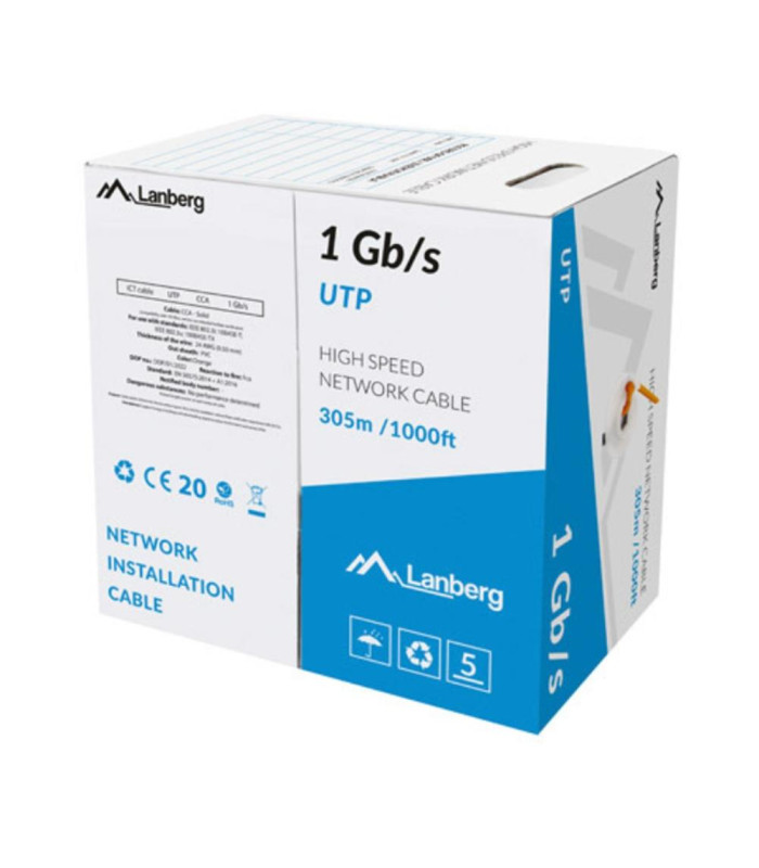 Bobina 1gb - s lanberg u - utp rj45 solido cca awg23 305m  naranja
