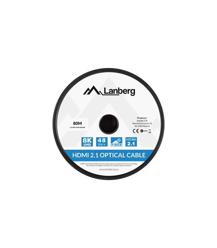 Cable hdmi aoc lanberg v2.1 m - m optico activo 8k 60hz 80m negro