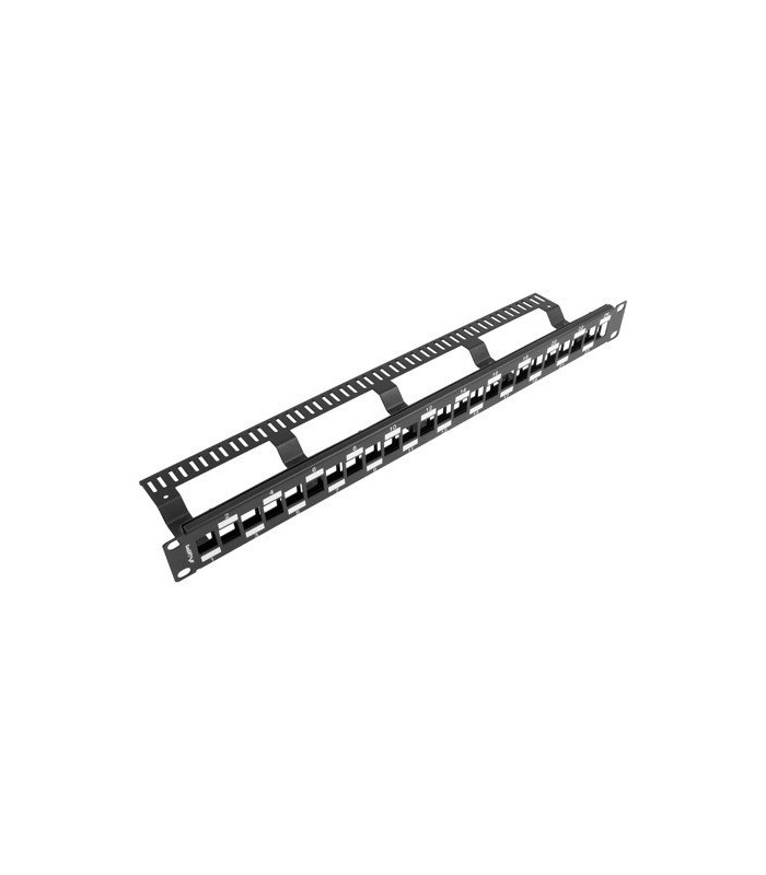 Patch panel lanberg 24 puertos 1u escalonado organizador modulos keystone negro