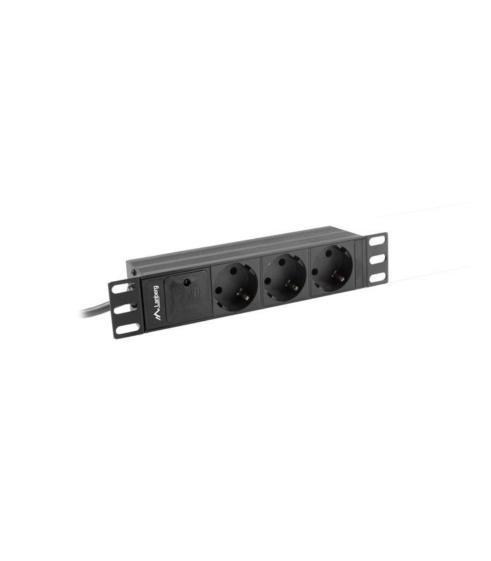 Regleta lanberg 1u 16a 3x schuko rack 10 pulgadas 2m negro