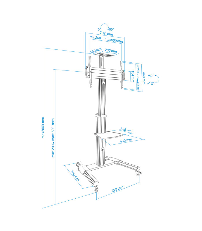 Soporte de suelo tooq para pantalla tv 37 pulgadas - 70 pulgadas fs1870m - b