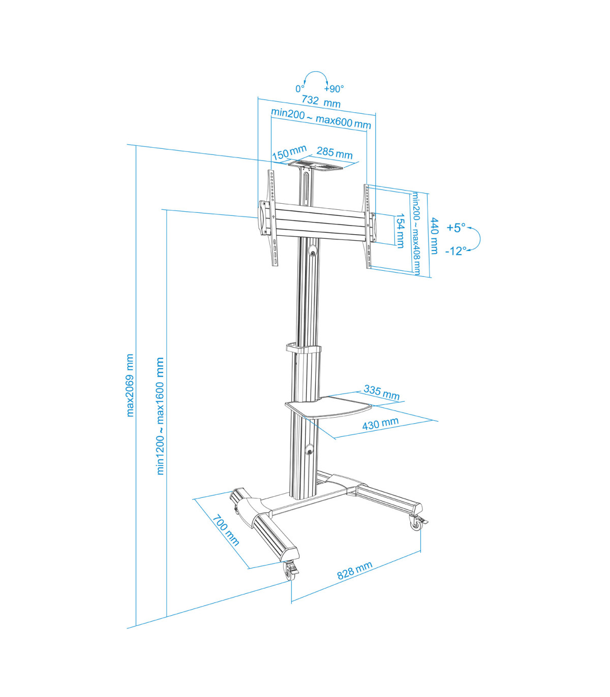 Soporte de suelo tooq para pantalla tv 37 pulgadas - 70 pulgadas fs1870m - b