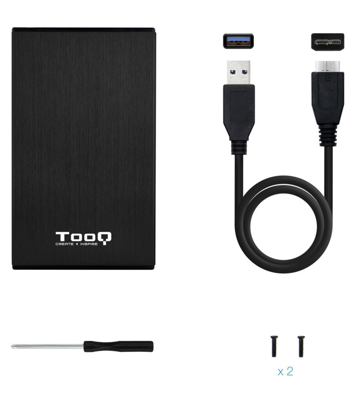 Caja externa tooq tqe - 2527b para hdd - ssd 2.5 pulgadas 9.5mm sata usb 3.0 negra
